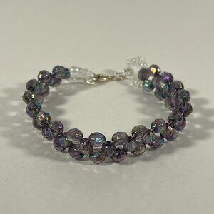 Black Faceted Acrylic Bead Bracelet with Cross Weave Pattern NWT